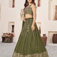 Rajwada Olive Georgette Embellished Semi Stiched Lehenga With Unstitched Blouse For Women