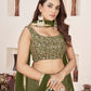 Rajwada Olive Georgette Embellished Semi Stiched Lehenga With Unstitched Blouse For Women