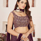 Rajwada Wine Georgette Embellished Semi Stitched Lehenga With Unstitched Blouse For Women