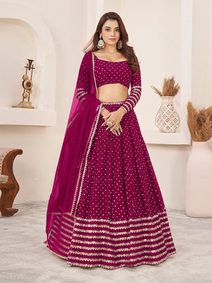 Rajwada Pink Georgette Embellished Semi Stiched Lehenga With Unstitched Blouse For Women