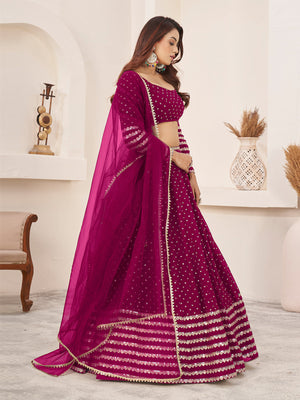 Rajwada Pink Georgette Embellished Semi Stiched Lehenga With Unstitched Blouse For Women