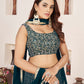 Rajwada Teal Georgette Embellished Semi Stitched Lehenga With Unstitched Blouse For Women