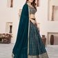 Rajwada Teal Georgette Embellished Semi Stitched Lehenga With Unstitched Blouse For Women