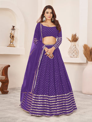 Rajwada Violet Georgette Embellished Semi Stitched Lehenga With Unstitched Blouse For Women