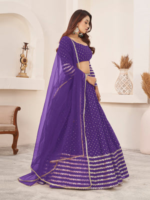 Rajwada Violet Georgette Embellished Semi Stitched Lehenga With Unstitched Blouse For Women