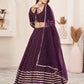 Rajwada Wine Georgette Embellished Semi Stitched Lehenga With Unstitched Blouse For Women
