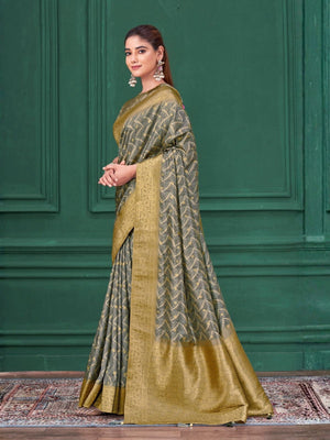 Rajwada Grey Silk Blend Woven Printed Saree For Women