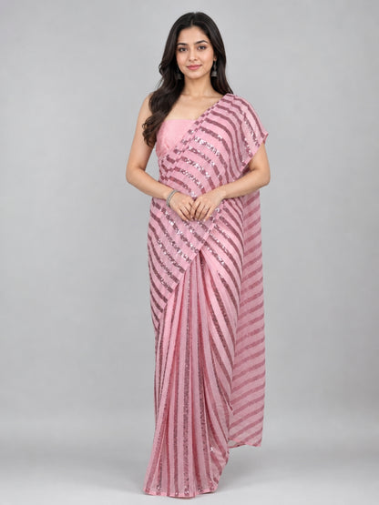 Light Pink Georgette Embellished Saree