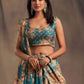 Rajwada Blue Organza Printed And Embriodered Semi-Stitched Lehenga For Women