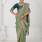 Rajwada Light Green Viscose Silk Embroidered Saree For Women