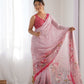 Rajwada Light Pink Chinon Printed Saree With Unstitched Blouse For Women