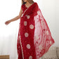 Rajwada Red Organza Embroidered Solid Saree For Women