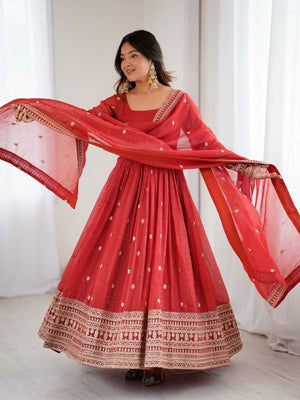 Rajwada Red Georgette Embellished Kurta Set For Women