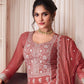 Rajwada Peach Chiffon Embroidered Semi Stitched Kurta Set For Women