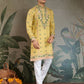 Rajwada Yellow Viscose Silk Embroidered Stitched Kurta For Men