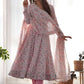 Rajwada Pink Chiffon Floral Digital Print Stitched Kurta Set For Women