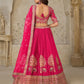 Rajwada Pink Silk Blend Embroidered Semi-Stitched Lehenga For Women