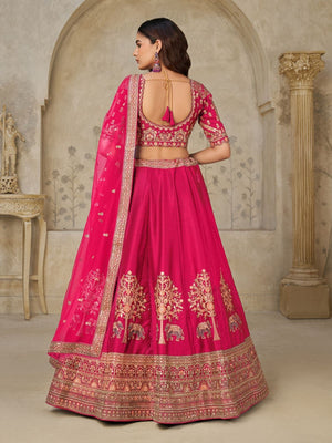 Rajwada Pink Silk Blend Embroidered Semi-Stitched Lehenga For Women