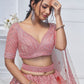 Rajwada Pink Soft Net Embellished Semi-Stitched Lehenga With Unstitched Blouse For Women