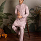 Rajwada Light Pink Silk Blend Embroidered Stitched Kurta Set For Men