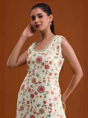 Rajwada White Georgette Embroidered Semi-Sitched Kurta Set For Women