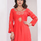 Rajwada Red Cotton Blend Embroidered Kurti For Women