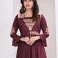 Rajwada Deep Wine Cotton Blend Embroidered Kurti For Women