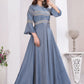 Rajwada Dusty Blue Cotton Blend Embroidered Kurti For Women