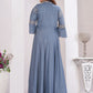 Rajwada Dusty Blue Cotton Blend Embroidered Kurti For Women