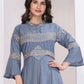 Rajwada Dusty Blue Cotton Blend Embroidered Kurti For Women