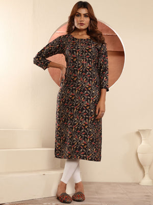 Rajwada Black Viscose Printed Kurta For Women