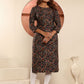 Rajwada Black Viscose Printed Kurta For Women