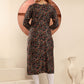 Rajwada Black Viscose Printed Kurta For Women