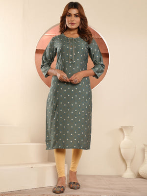 Rajwada Dusty Green Viscose Printed Kurta For Women