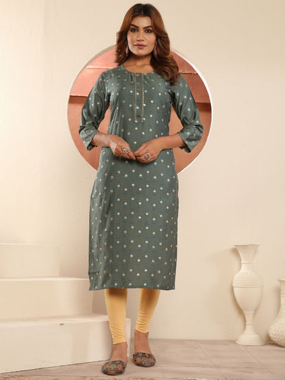 Rajwada Dusty Green Viscose Printed Kurta For Women