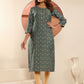 Rajwada Dusty Green Viscose Printed Kurta For Women
