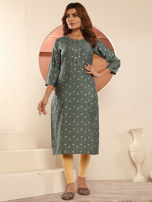 Rajwada Dusty Green Viscose Printed Kurta For Women