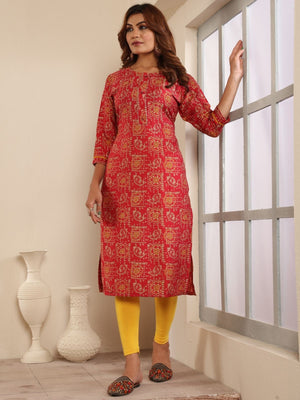 Rajwada Red Viscose Printed Kurta For Women
