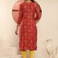 Rajwada Red Viscose Printed Kurta For Women