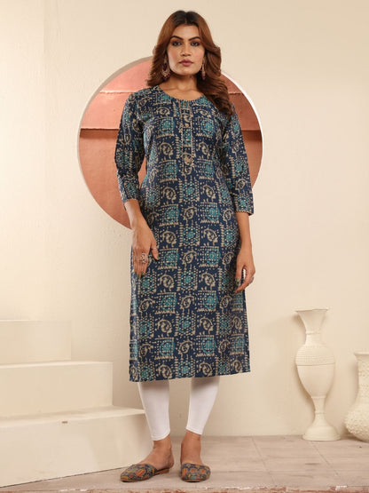 Rajwada Navy Blue Viscose Printed Kurta For Women