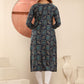 Rajwada Navy Blue Viscose Printed Kurta For Women
