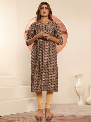 Rajwada Brown Viscose Printed Kurta For Women