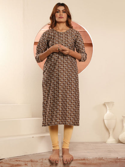Rajwada Brown Viscose Printed Kurta For Women