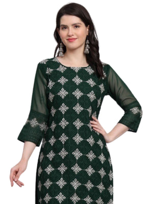 Rajwada Green Georgette Embroidered Kurti For Women