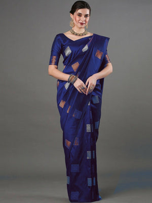 Rajwada  Dark Blue Silk Blend Woven Saree For Women