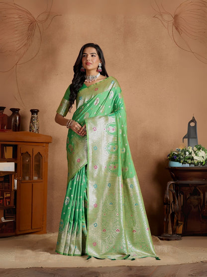Rajwada Green Silk Blend Woven Elegant Saree For Women