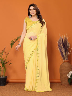 Rajwada Yellow Georgette Embroidered Saree For Women