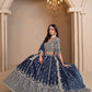 Rajwada Navy Blue Art Silk Embroidered Semi-Stitched lehenga For Women