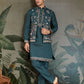 Rajwada Green Viscose Silk Embroidered Stitched Kurta Set For Men