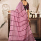 Rajwada Peach Pink Cotton Linen Zari Work Saree For Women